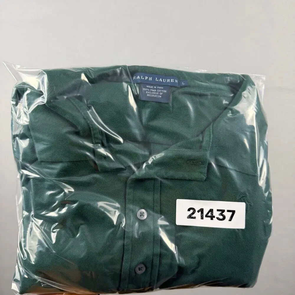 Ralph Lauren Green Pima Cotton Long Sleeve Polo L
